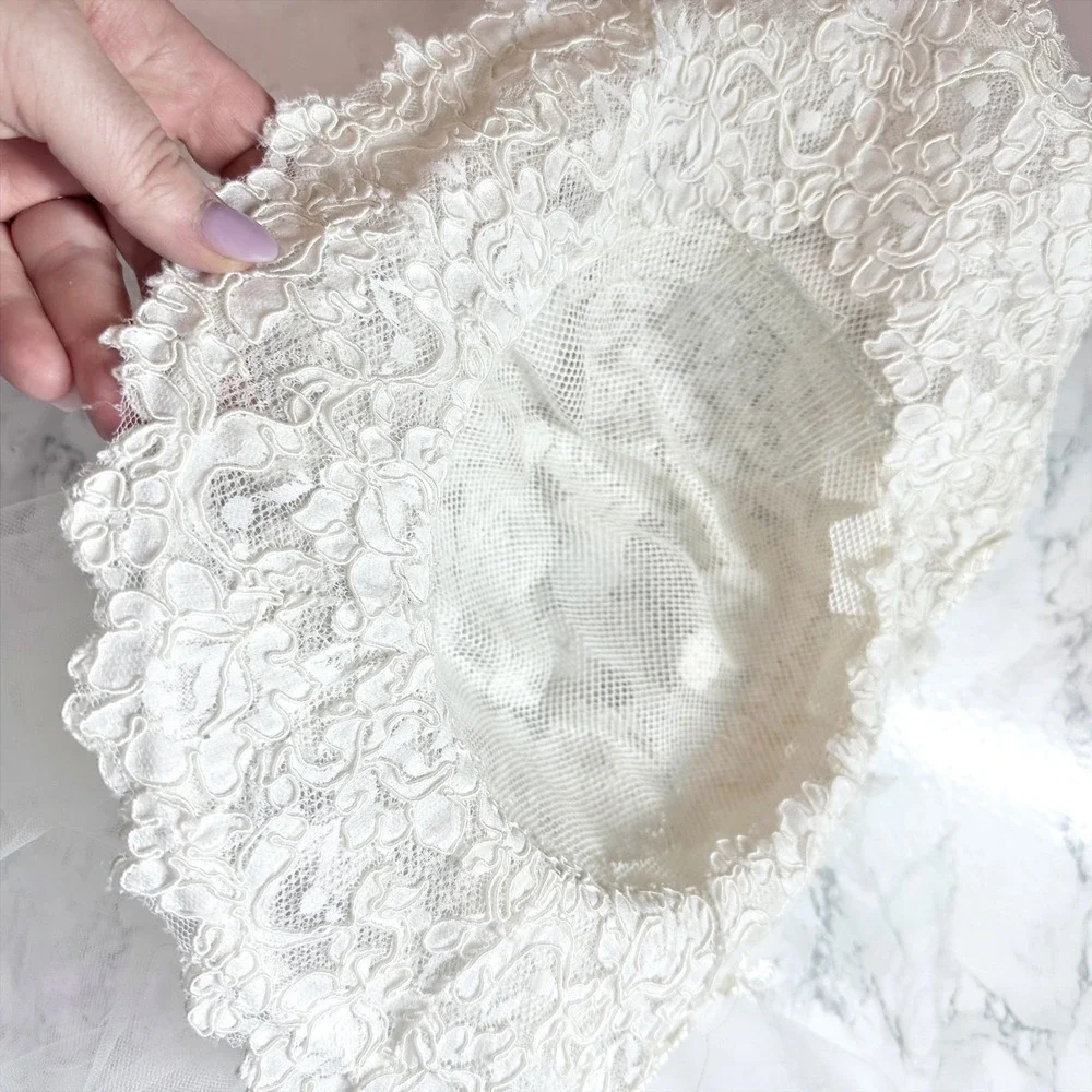 Vintage Handmade Ivory White Lace Floral Pearl Bridal Veil Hat